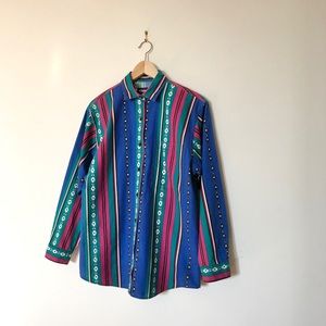 Wrangler - Vintage 80s Aztec Stripe Western Shirt